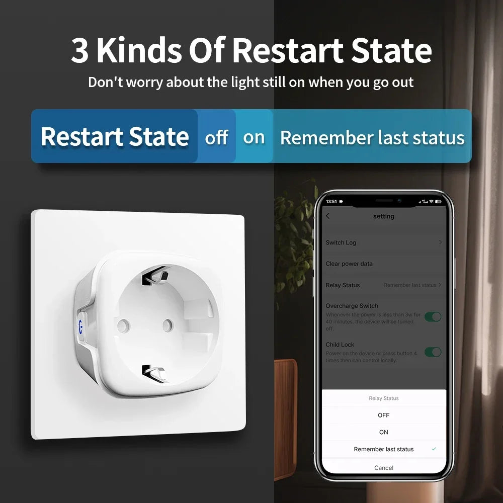 Tuya WiFi/Zigbee Smart Plug EU 16A/20A – Power Monitor, Remote Control, SmartLife, Alexa & Google Home