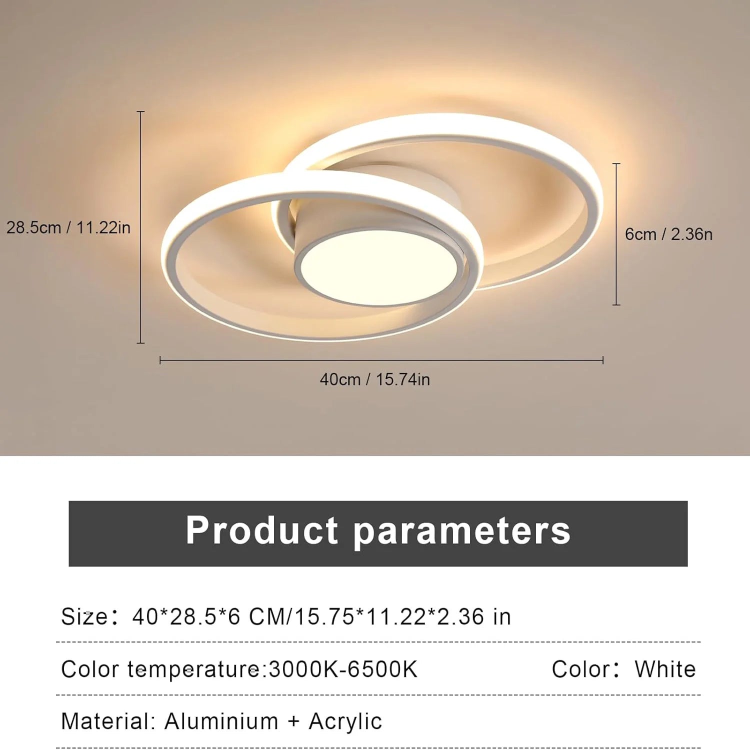 Dimmable LED Ceiling Light, 40W, Remote Controlled, Round Design