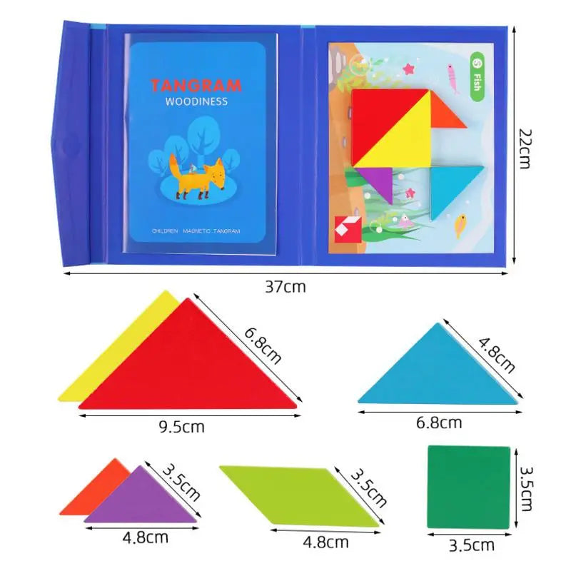 Puzzle din lemn cu puzzle magnetic Tangram - Jucărie educațională Montessori pentru copii (cu vârsta peste 3 ani)