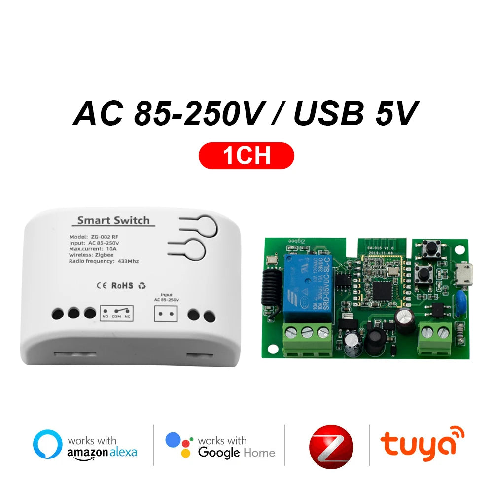 ZIGBEE Smart Switch AC/DC 7-32V & 85-250V | Dry Contact Module | Tuya Smart Life | Inching & Self-Locking Relay