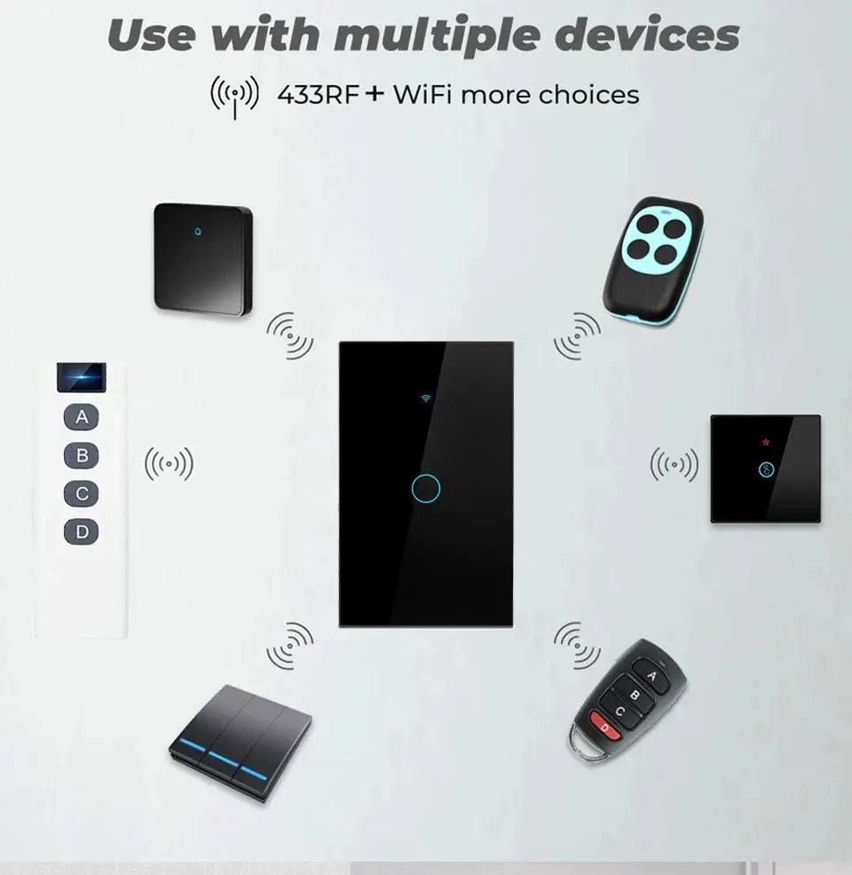 Tuya WiFi Smart Wall Switch, RF433, No Neutral, Touch Control