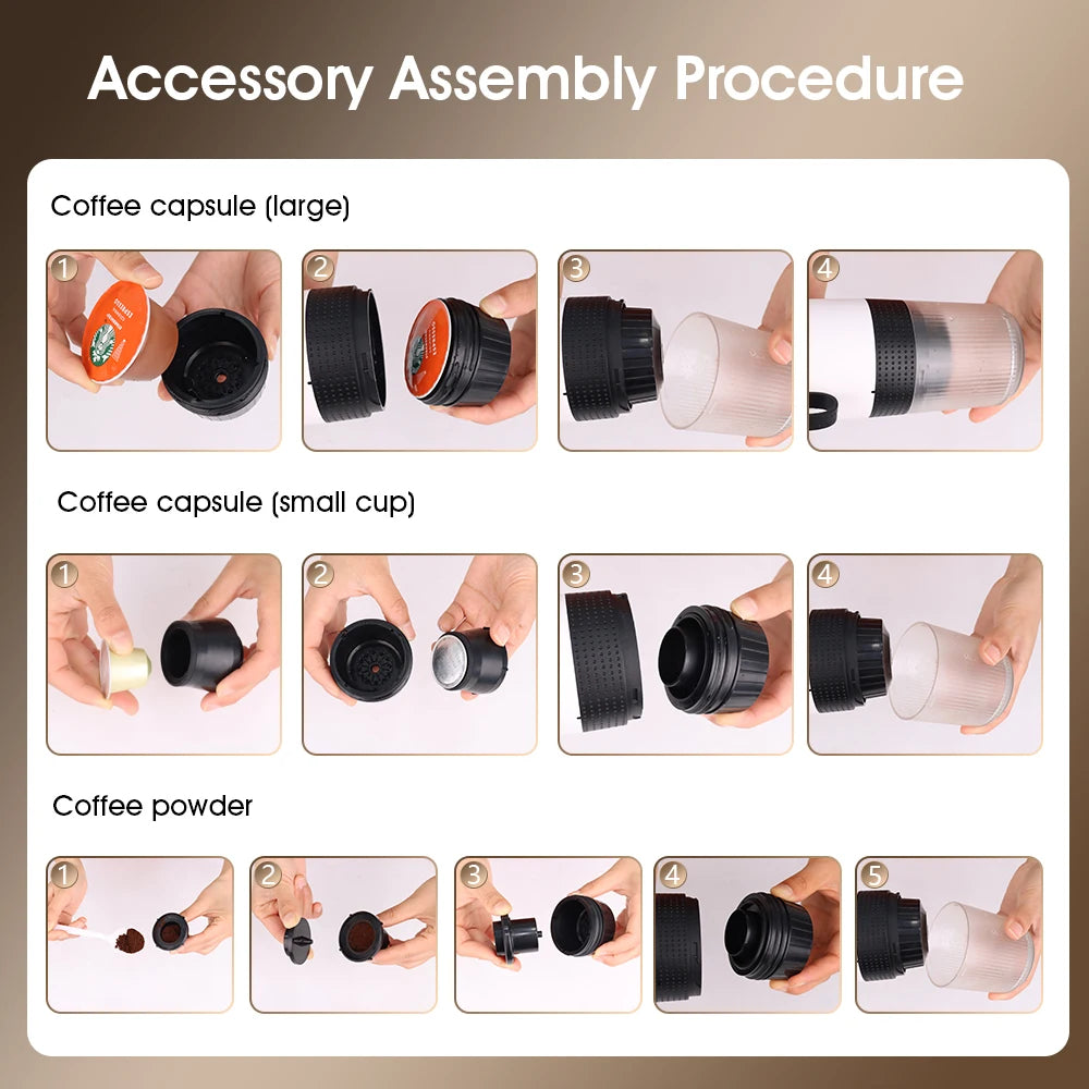 Aparat espresso USB Silver - Aparat de cafea portabil 3 în 1 pentru capsule și cafea măcinată, presiune 15 bar, încărcare tip C, ideal pentru acasă, camping și călătorii
