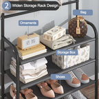 4/5-Tier Shoe Rack with Hangers – Heavy-Duty Floor Organizer for Shoes, Hats & Clothes | Space-Saving Entryway Shelf (60cm Wide, 5kg/Layer)