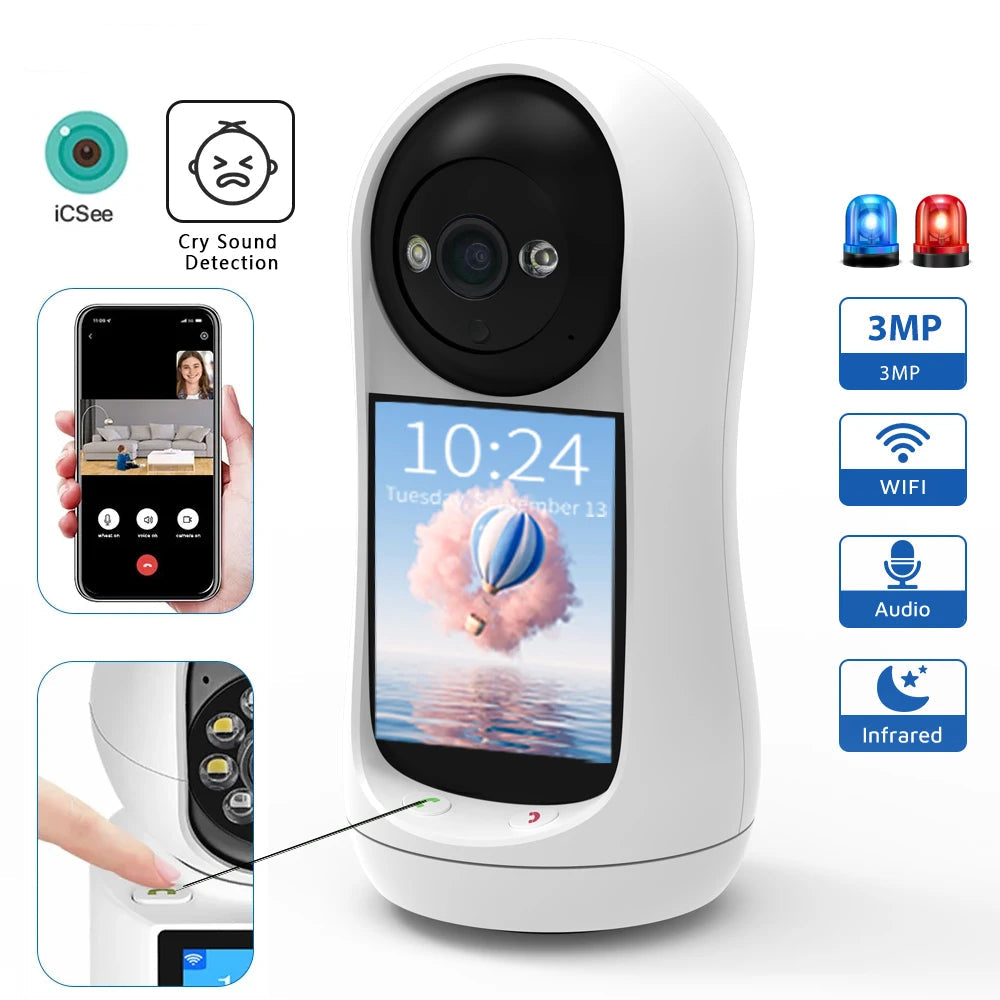 3MP PTZ Wi-Fi Baby Monitor with 2.8" Screen, Cry Detection & Video Call