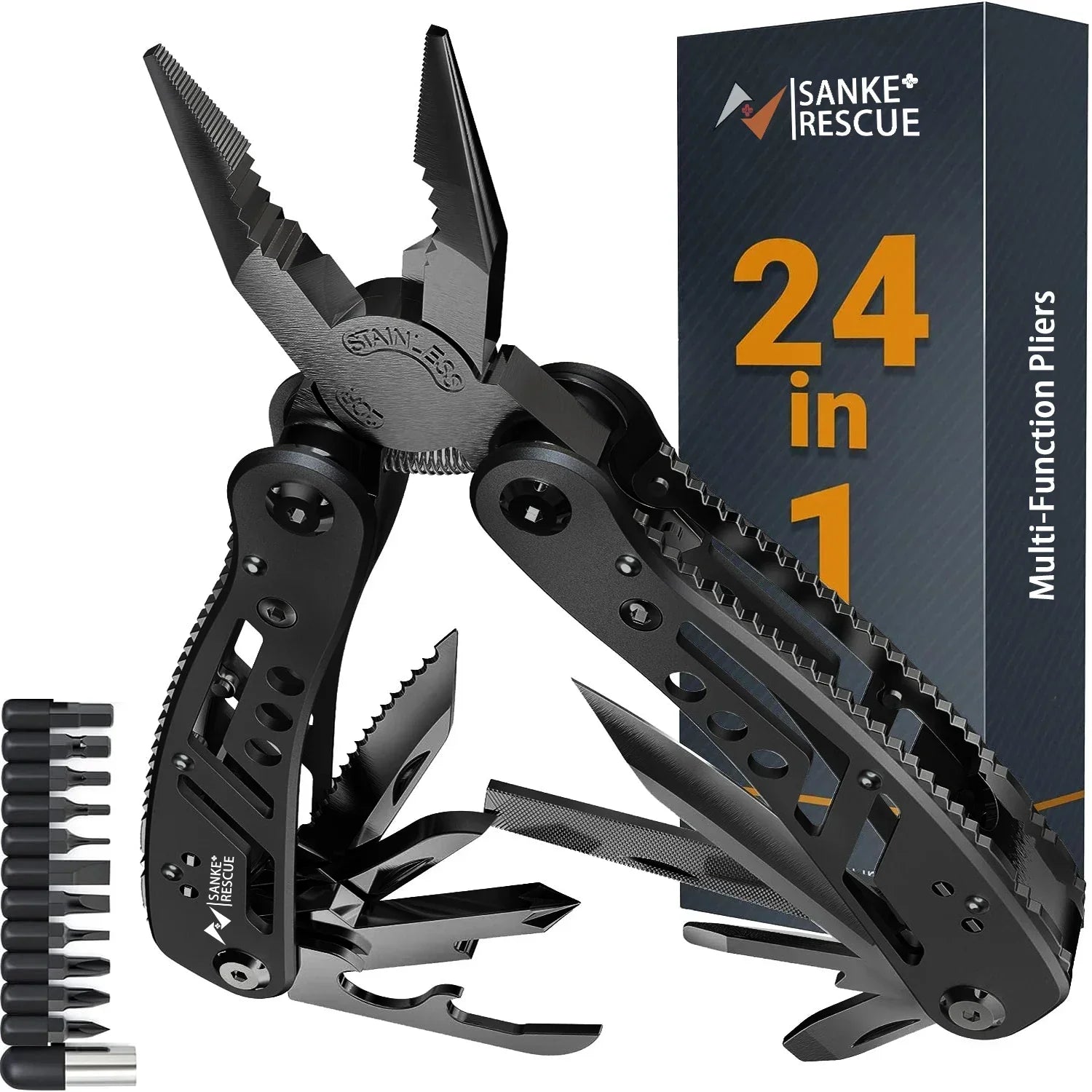 Multitool portabil de buzunar 24 în 1, clește, cuțit și șurubelniță, Oțel Inoxidabil 420, Drumetii, Camping