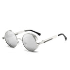 Ochelari de soare retro punk unisex – ochelari oglindă rotunzi reflectorizanți cu ramă metalică