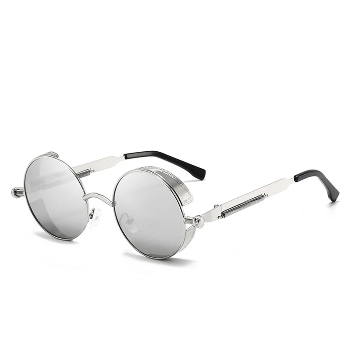 Ochelari de soare retro punk unisex – ochelari oglindă rotunzi reflectorizanți cu ramă metalică
