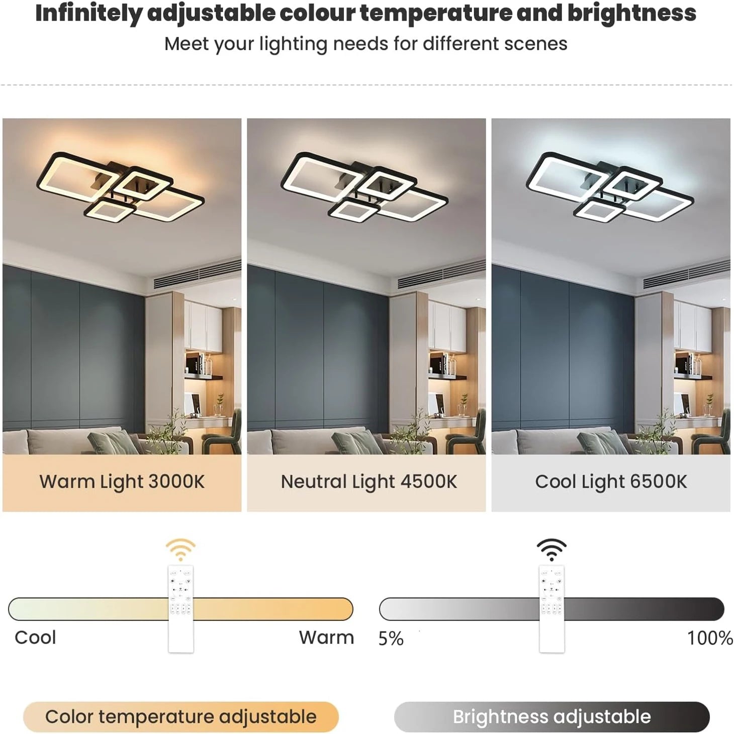 Modern LED Ceiling Light, 54W Dimmable Ceiling Lamp with Remote Control