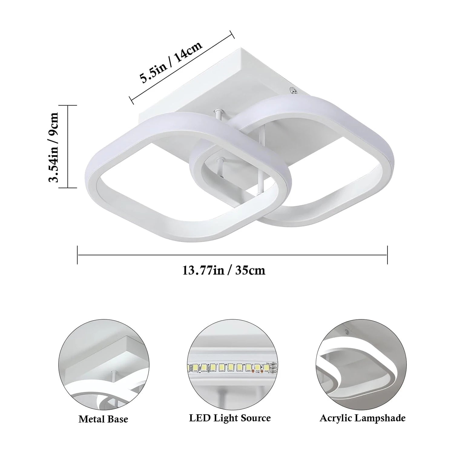 Square LED Ceiling Lamp, 6500K Cool White Light for Kitchen and Dining Room
