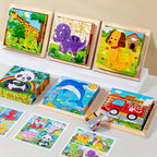 Six-Sided 3D Cube Puzzle Tray - Wooden Educational Toy for Kids, Fun Storage Game with Animal & Jungle Themes