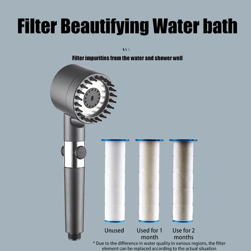 3-Speed Adjustable Shower Head with Filter - Portable Bathroom Showerhead with Massage Function, ABS Plastic, Includes Hose & Bracket