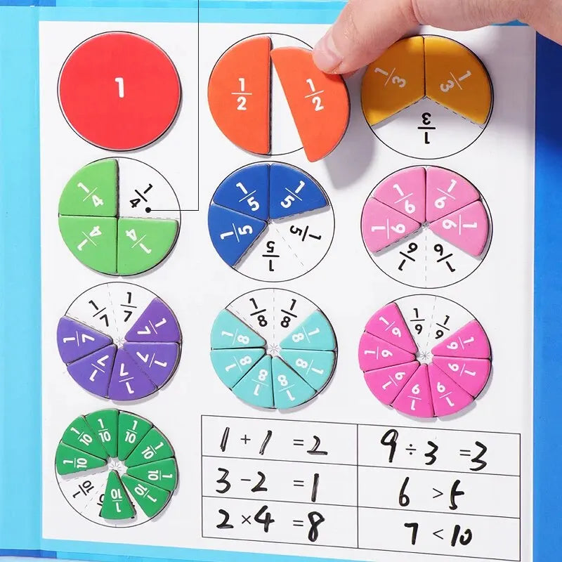 Puzzle cu fracțiuni magnetice - Jucărie Montessori de învățare a matematicii pentru copii (vârste 3-12)