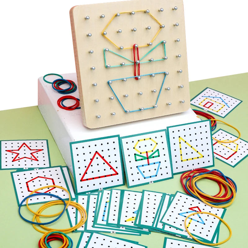 Tabloul cu Piuneze și Puzzle Geometric din Lemn - Jucărie Montessori pentru Copii