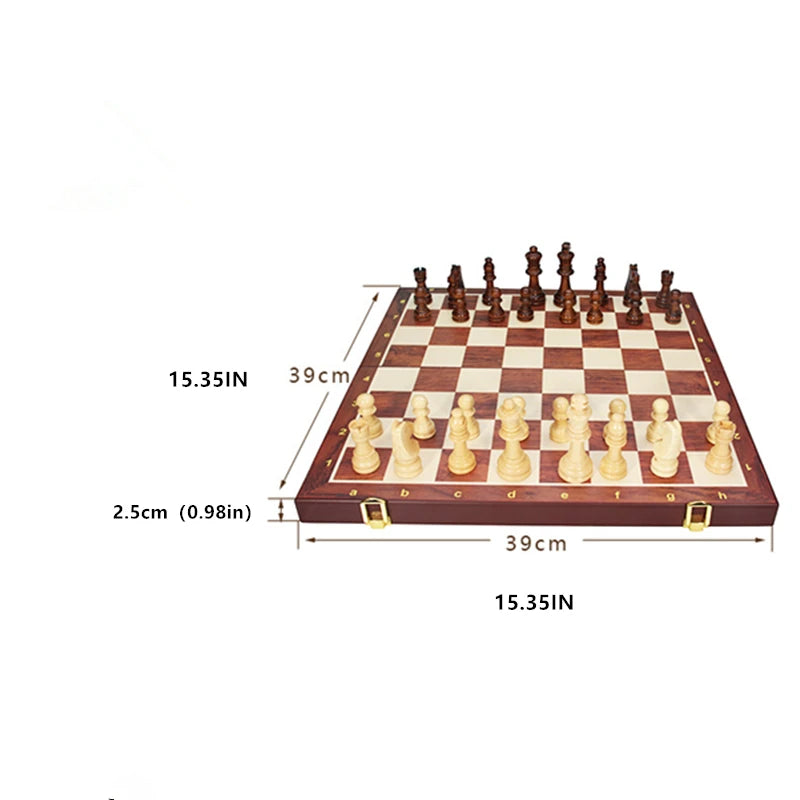 Solid Wood Chess Set - Folding Wooden Board Game with Premium Chess Pieces for Family and Friends
