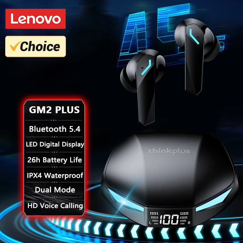 Lenovo GM2 PRO MAX Wireless Bluetooth 5.4 Earbuds with LED Display - Low Latency Gaming Headset