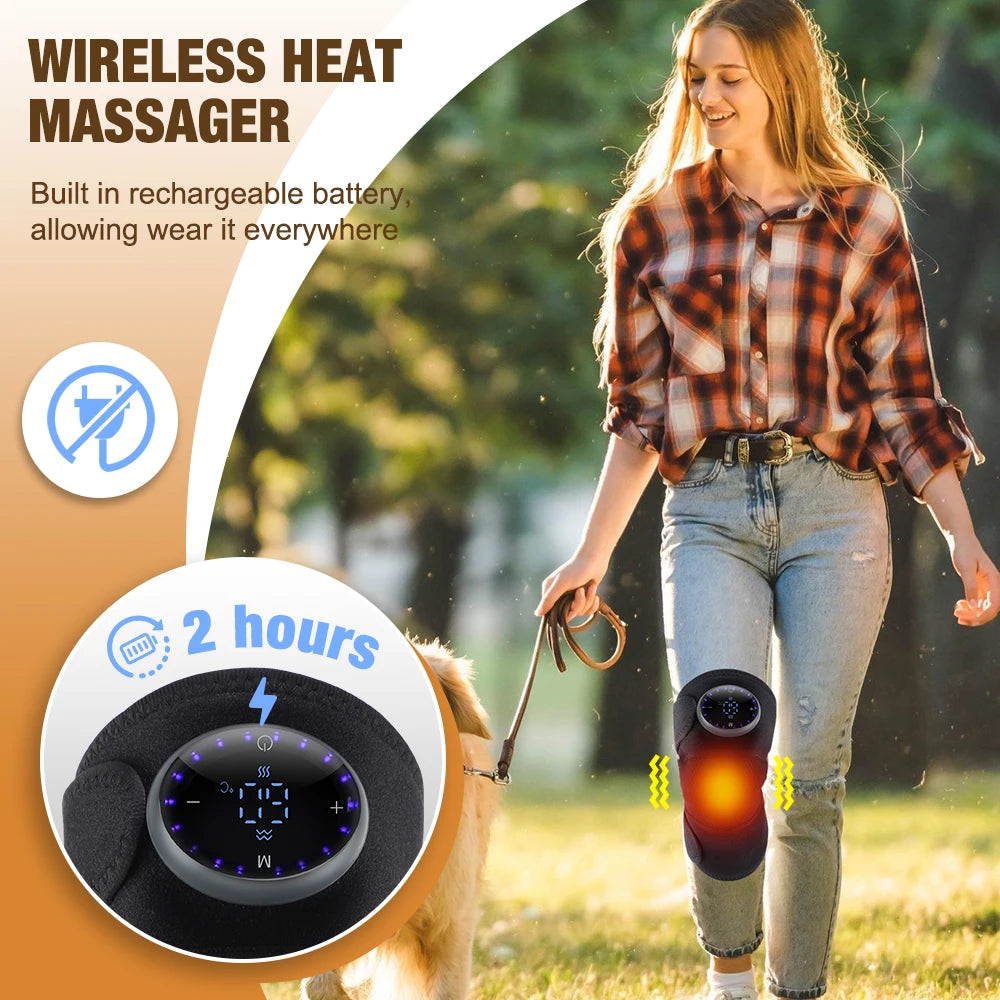 3-in-1 Heating Knee Massager - Electric Vibration Massage Belt, Far-Infrared Heat Therapy, 5 Heat & Massage Levels