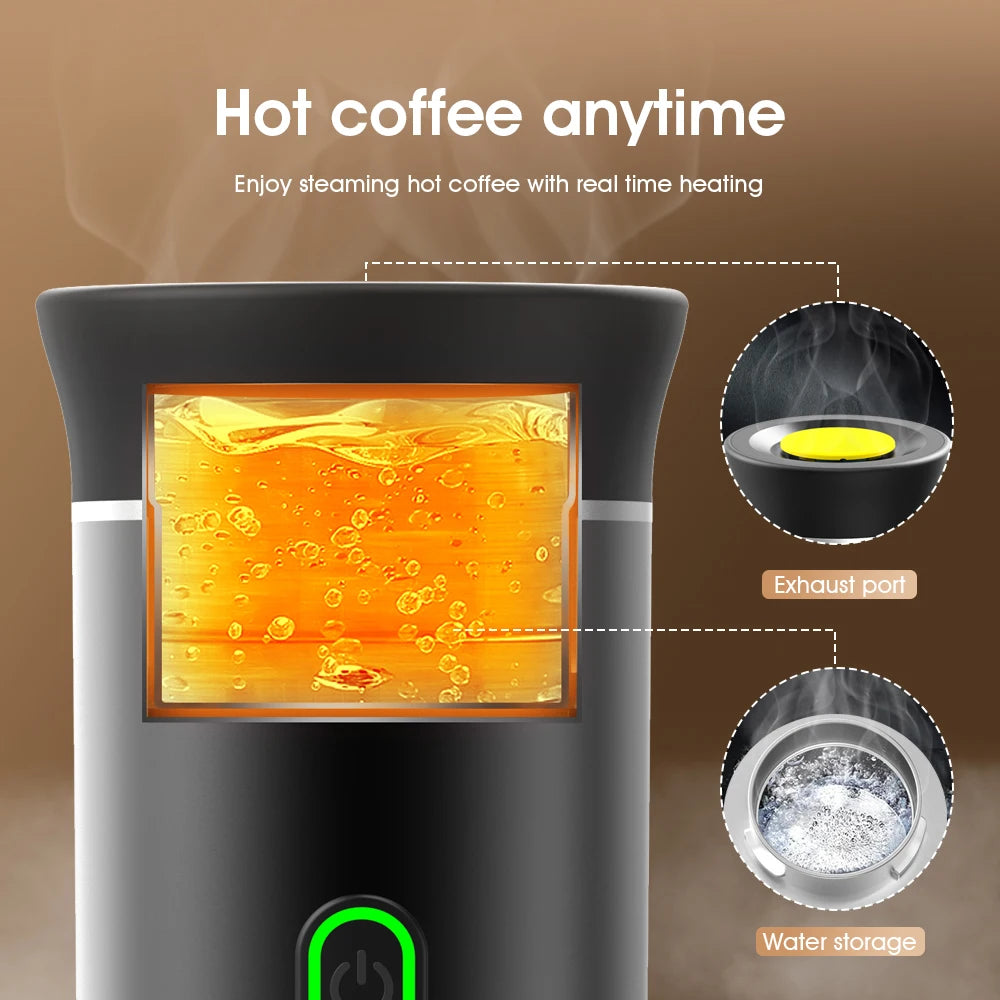 Aparat espresso USB Silver - Aparat de cafea portabil 3 în 1 pentru capsule și cafea măcinată, presiune 15 bar, încărcare tip C, ideal pentru acasă, camping și călătorii
