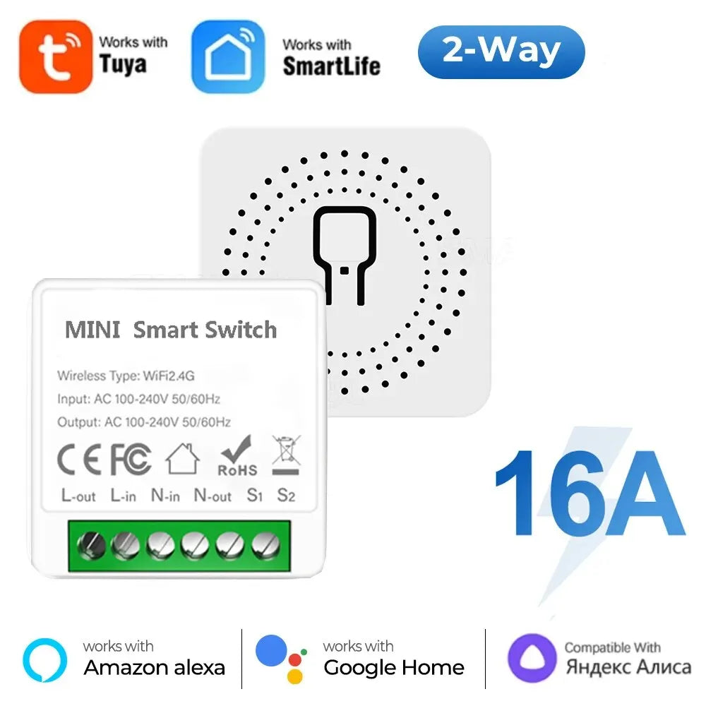Tuya Mini 16A WiFi Smart Switch – 2-Way Control, Smart Life App, Alexa & Google Home Compatible