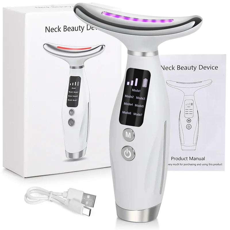 Dispozitiv de masaj facial EMS, cu 7 culori LED și masaj cu vibrații
