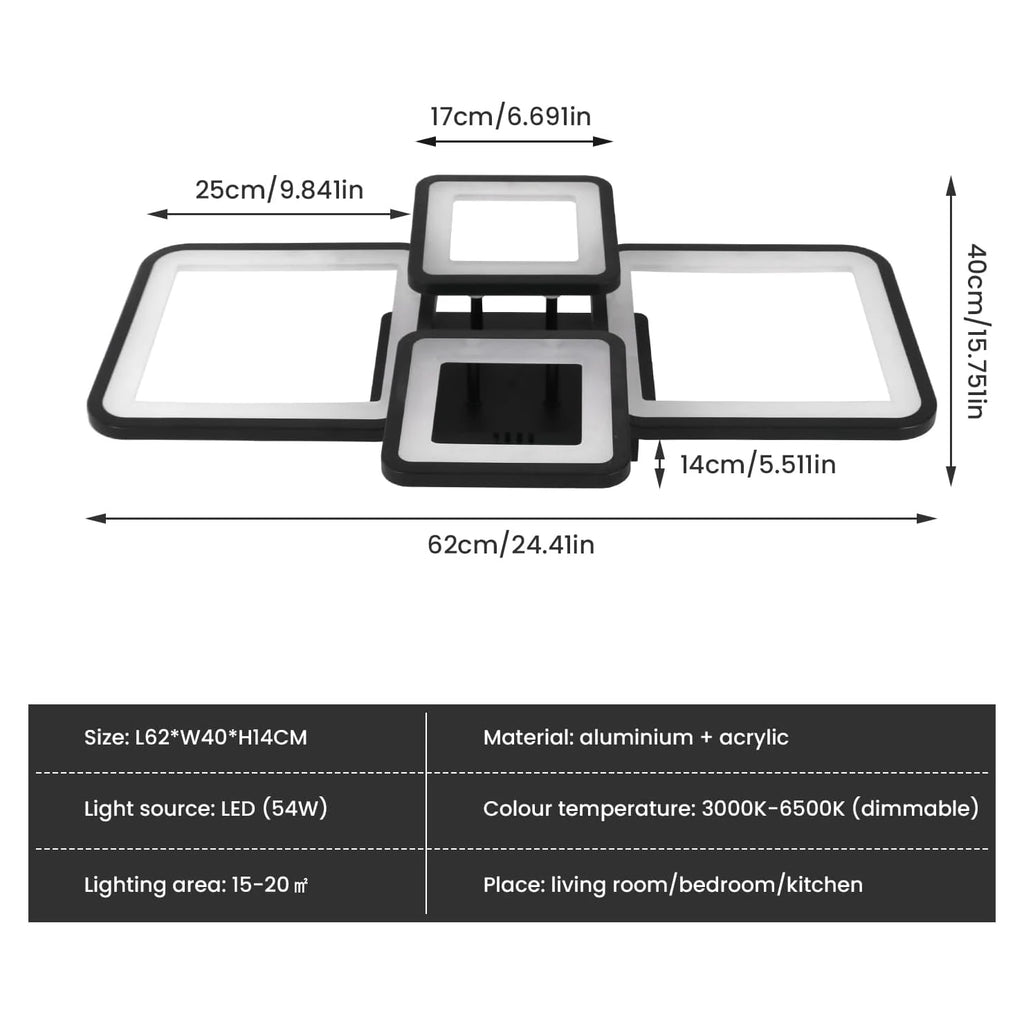 Modern LED Ceiling Light, 54W Dimmable Ceiling Lamp with Remote Control