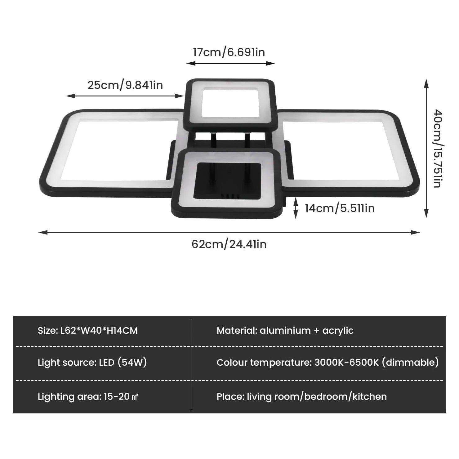 Modern LED Ceiling Light, 54W Dimmable Ceiling Lamp with Remote Control
