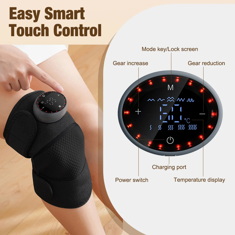 3-in-1 Heating Knee Massager - Electric Vibration Massage Belt, Far-Infrared Heat Therapy, 5 Heat & Massage Levels