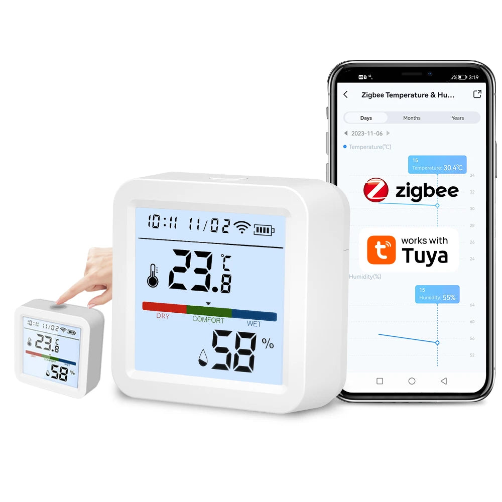 Tuya Zigbee or WiFi Temperature Humidity Sensor Home Connected Thermometer Compatible Support Black or White Color