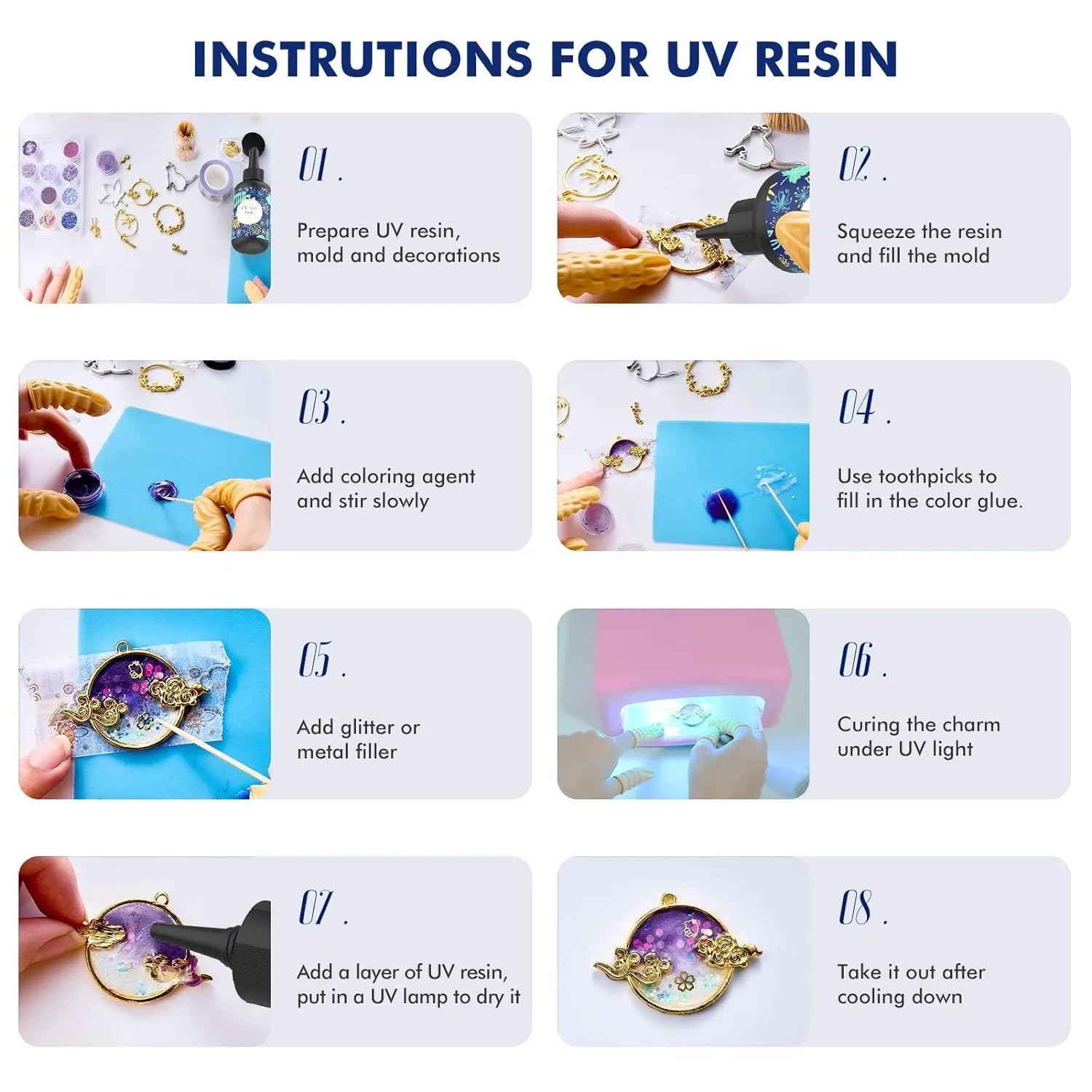 Rășină UV cristalină - Lipici UV de tip dur cu întărire rapidă pentru realizarea de bijuterii, decorare artizanală și artă cu rășină 