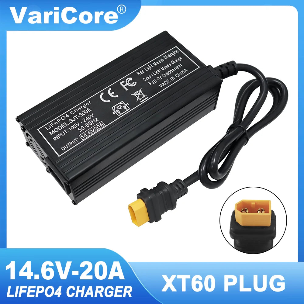 VariCore 14.6V 20A Smart LiFePO4 Battery Charger - 110-220V 4S 12V High-Power Charger for Lithium Iron Phosphate Battery