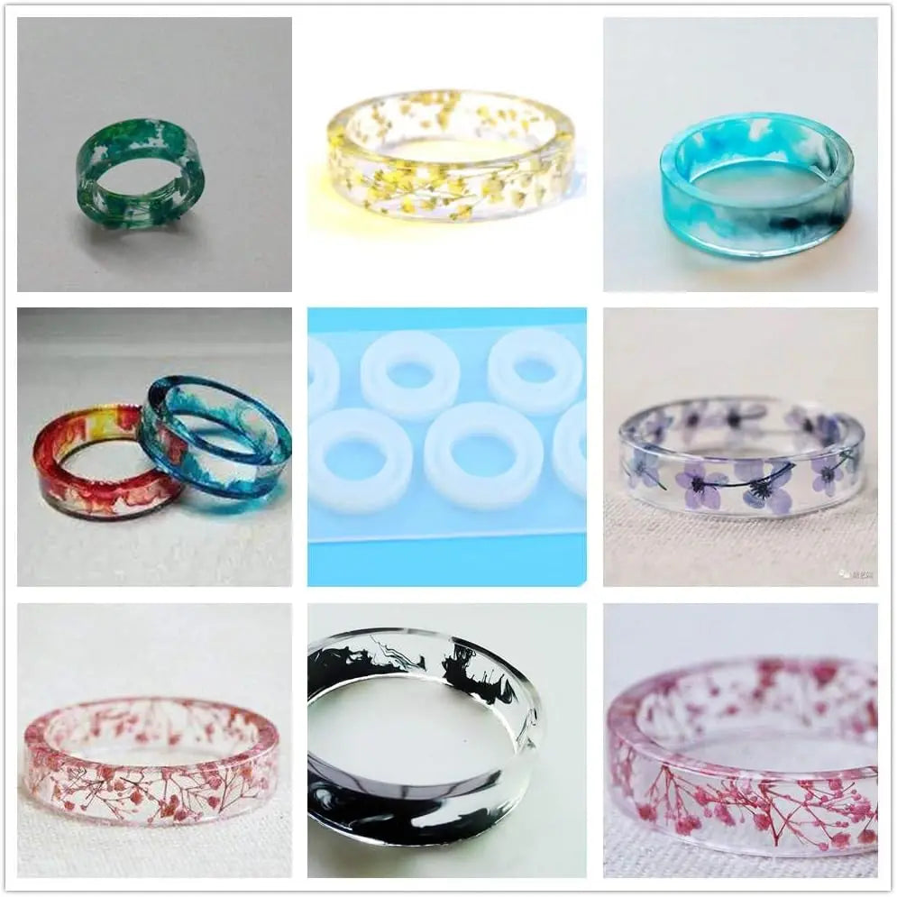 Set 8 Matrițe din Silicon pentru Inele – Turnare Rășină, Mărimi 14,4 x 6,4 cm
