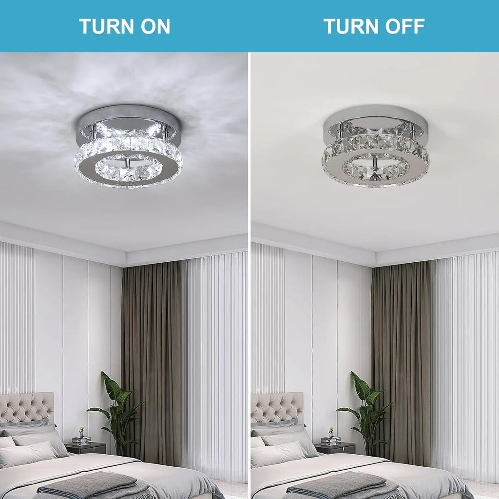 LED Ceiling Light 12W, Crystal Chandelier, Modern Round Design, 6500K (Cool White), Silver