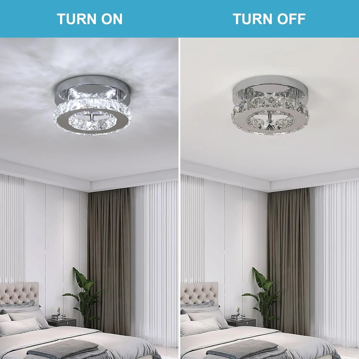LED Ceiling Light 12W, Crystal Chandelier, Modern Round Design, 6500K (Cool White), Silver