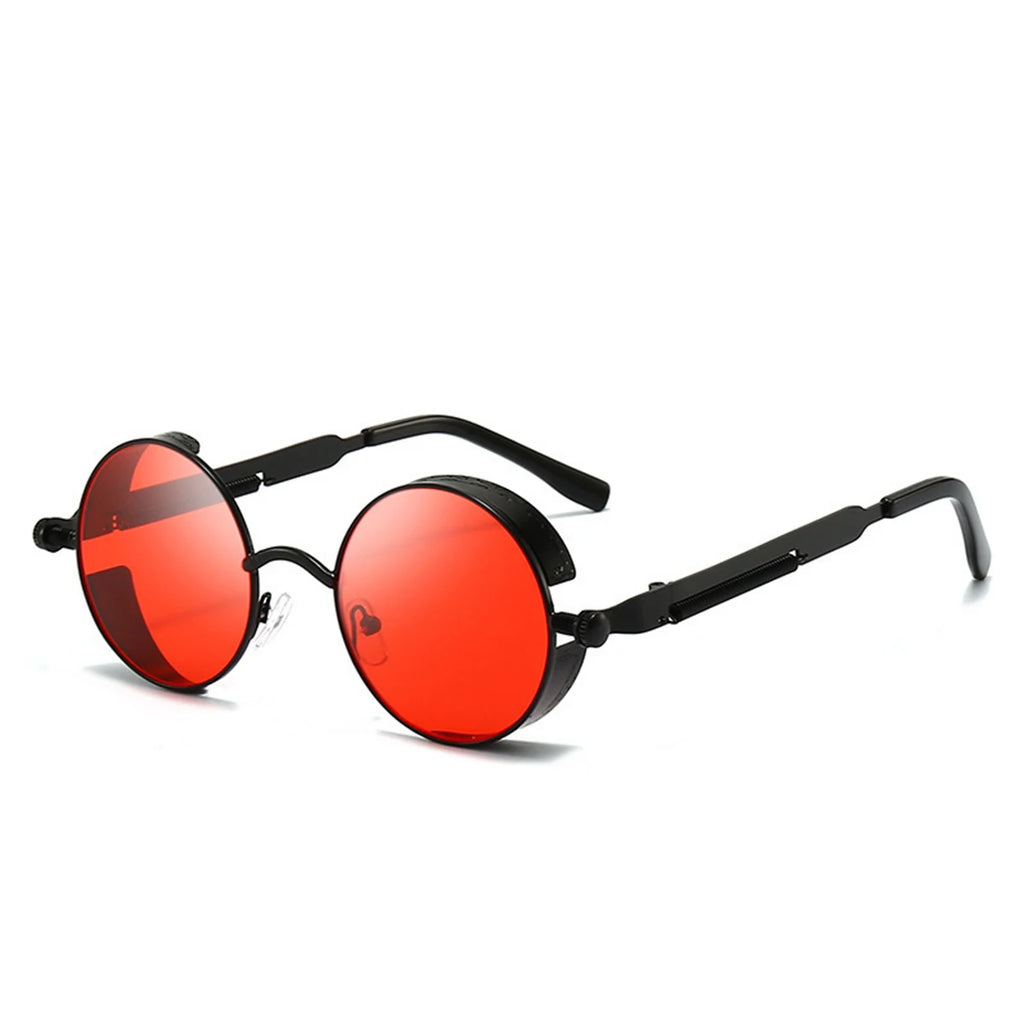 Ochelari de soare retro punk unisex – ochelari oglindă rotunzi reflectorizanți cu ramă metalică