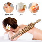 9 Rollers Wooden Massager - Handheld Roller Stick for Anti-Cellulite, Muscle Pain Relief, and Body Sculpting, Manual Massage Tool