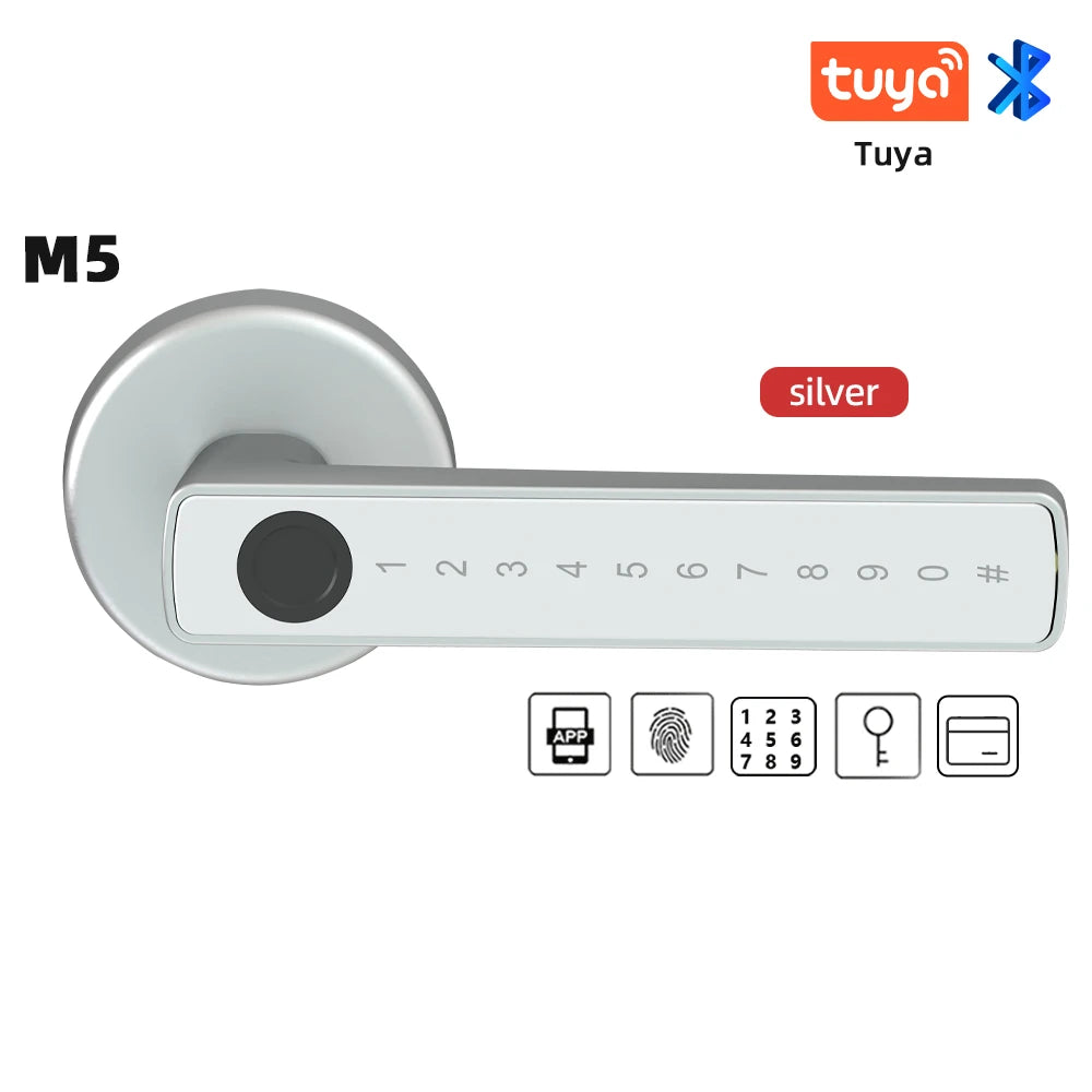 Smart Fingerprint Door Lock - Digital Electronic Lock with Password, Key, IC Card, and App Unlock, Compatible with Tuya & Smartlife