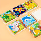 Six-Sided 3D Cube Puzzle Tray - Wooden Educational Toy for Kids, Fun Storage Game with Animal & Jungle Themes