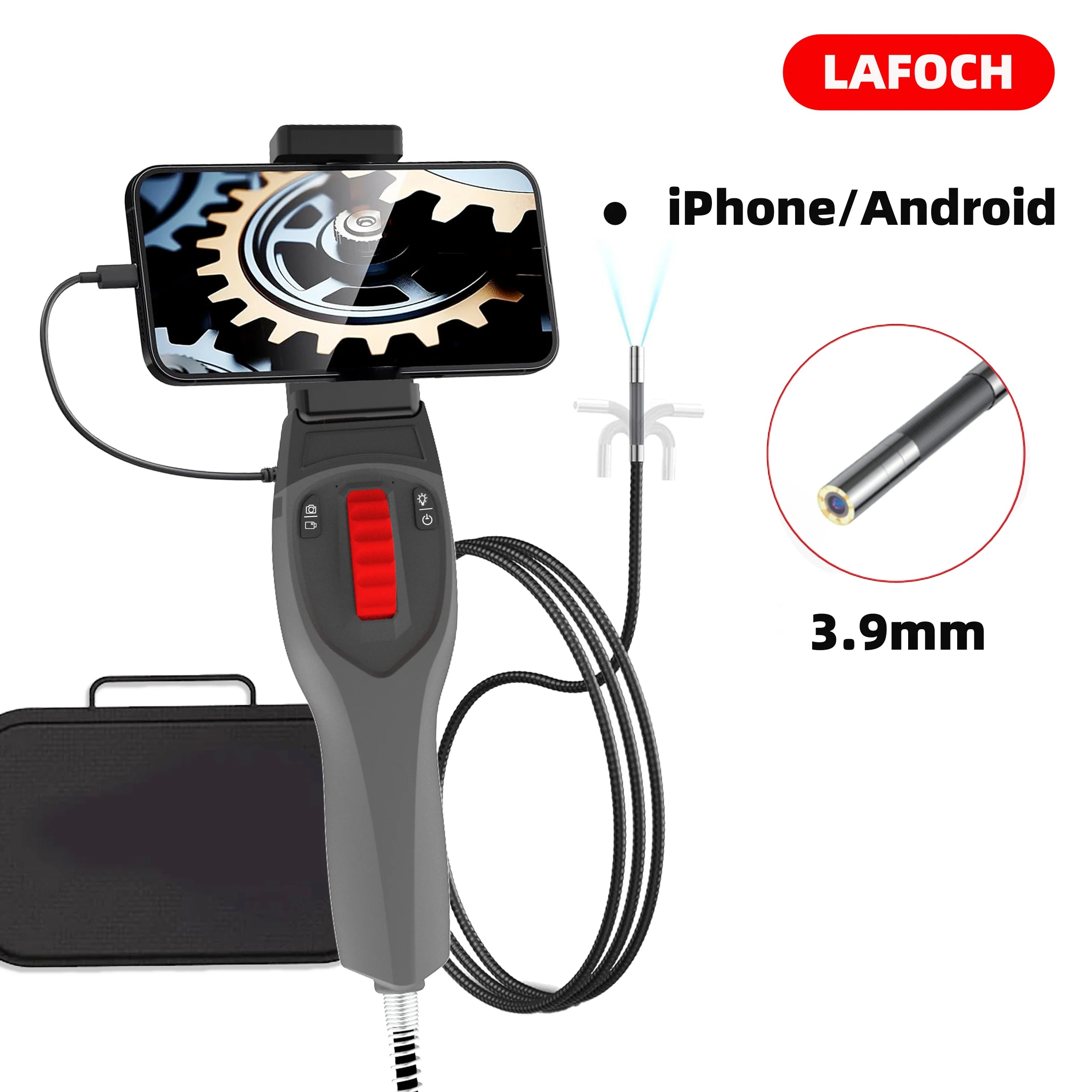 Cameră boroscopică articulată 360° în două direcții - 1080P HD, sondă impermeabilă de 6,2 mm/3,9 mm, compatibilă cu Android/iOS
