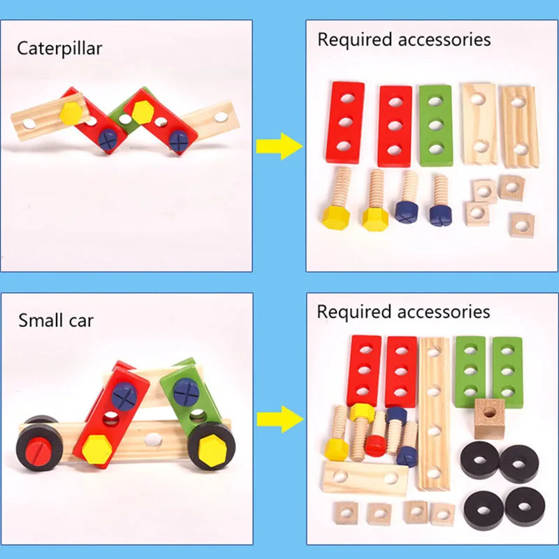 Set de joacă Montessori Kids Toolbox - Jucărie educațională de instrumente de dulgher din lemn și plastic pentru copii, joc de simulare de asamblare DIY