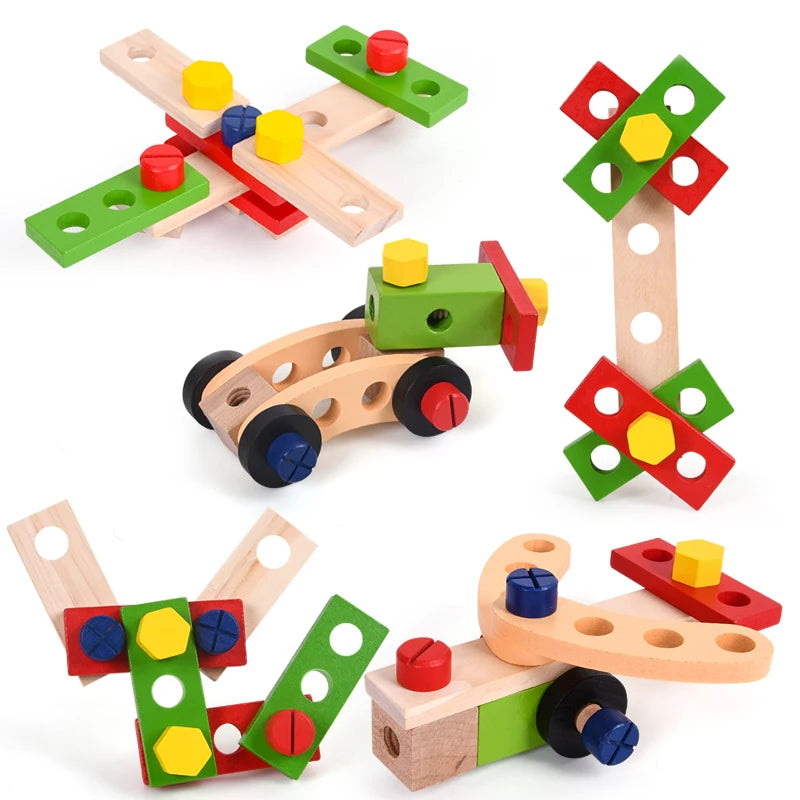 Set de joacă Montessori Kids Toolbox - Jucărie educațională de instrumente de dulgher din lemn și plastic pentru copii, joc de simulare de asamblare DIY