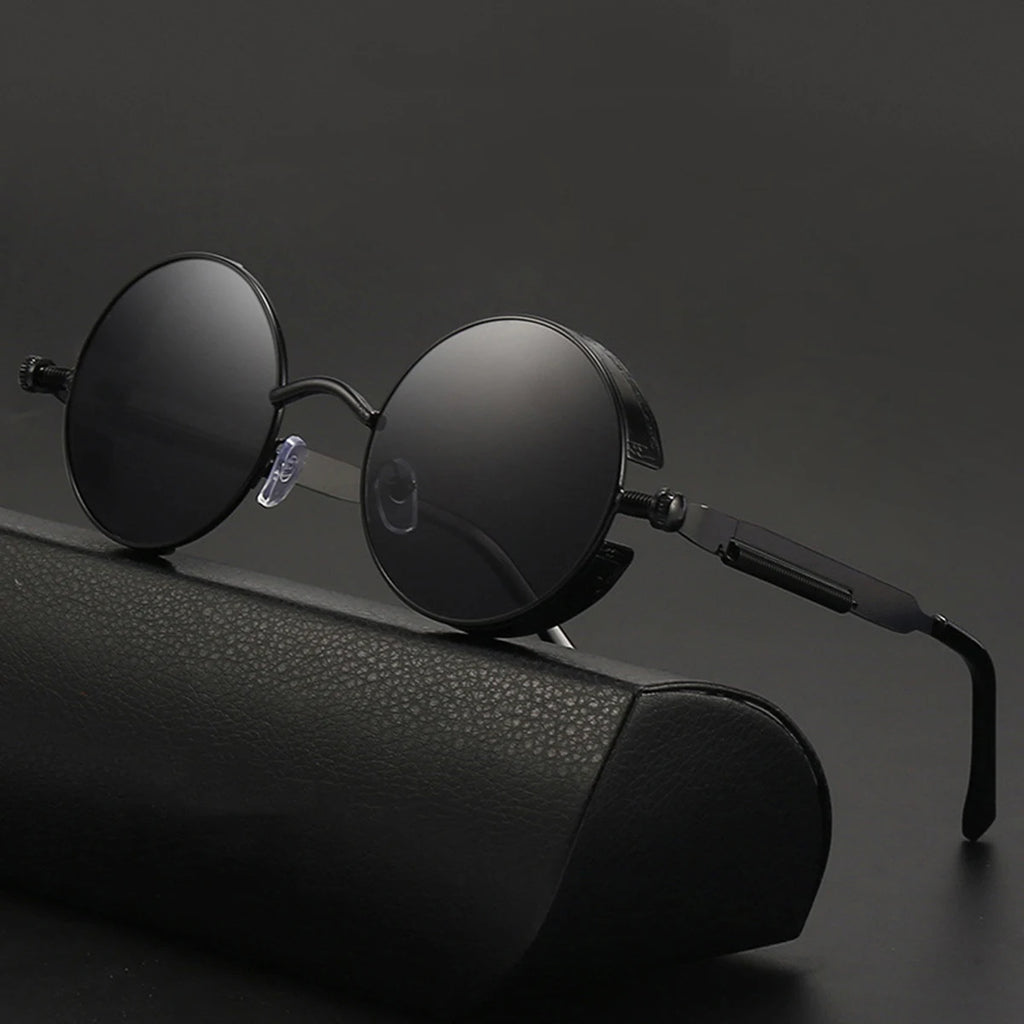 Ochelari de soare retro punk unisex – ochelari oglindă rotunzi reflectorizanți cu ramă metalică