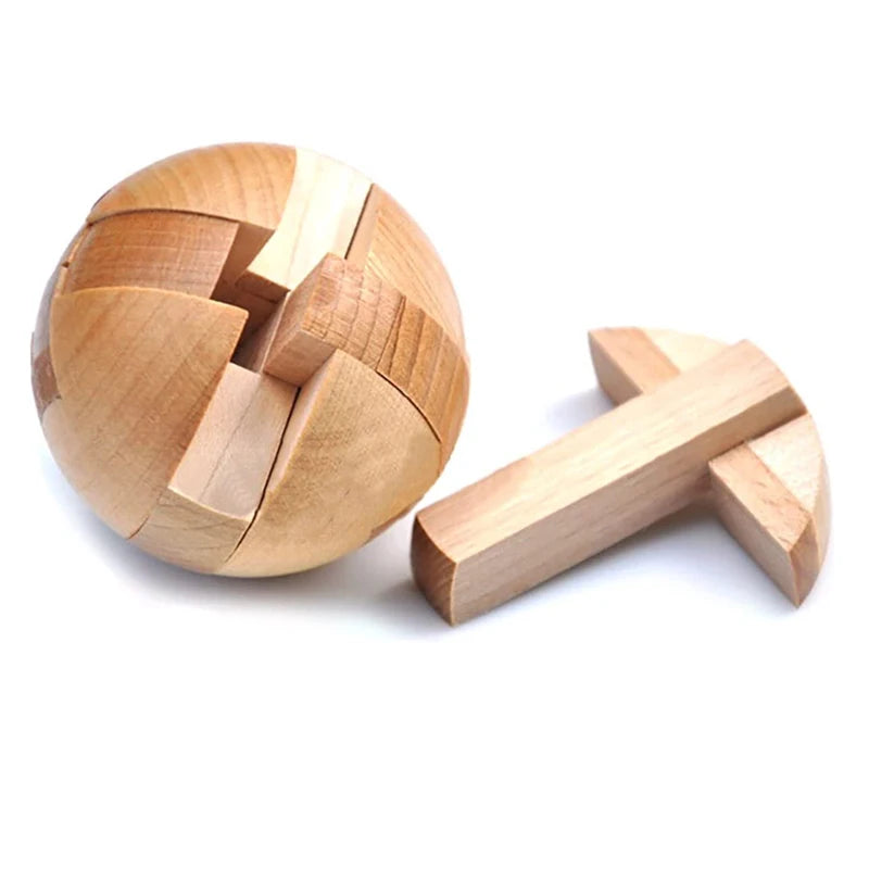 Puzzle din lemn Kongming Lock - Teaser 3D în formă de bilă rotundă, jucărie inteligentă pentru adulți și copii