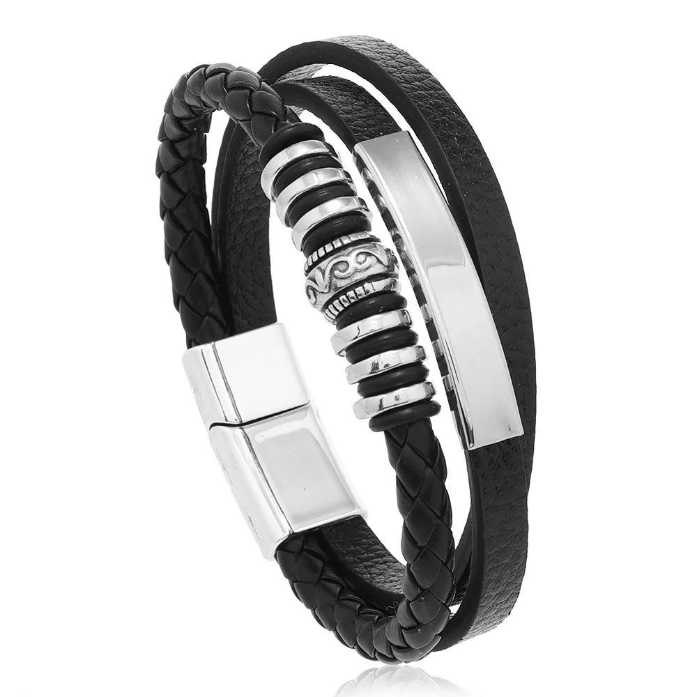 Brățară din piele împletită – stil vintage multistrat (21CM)