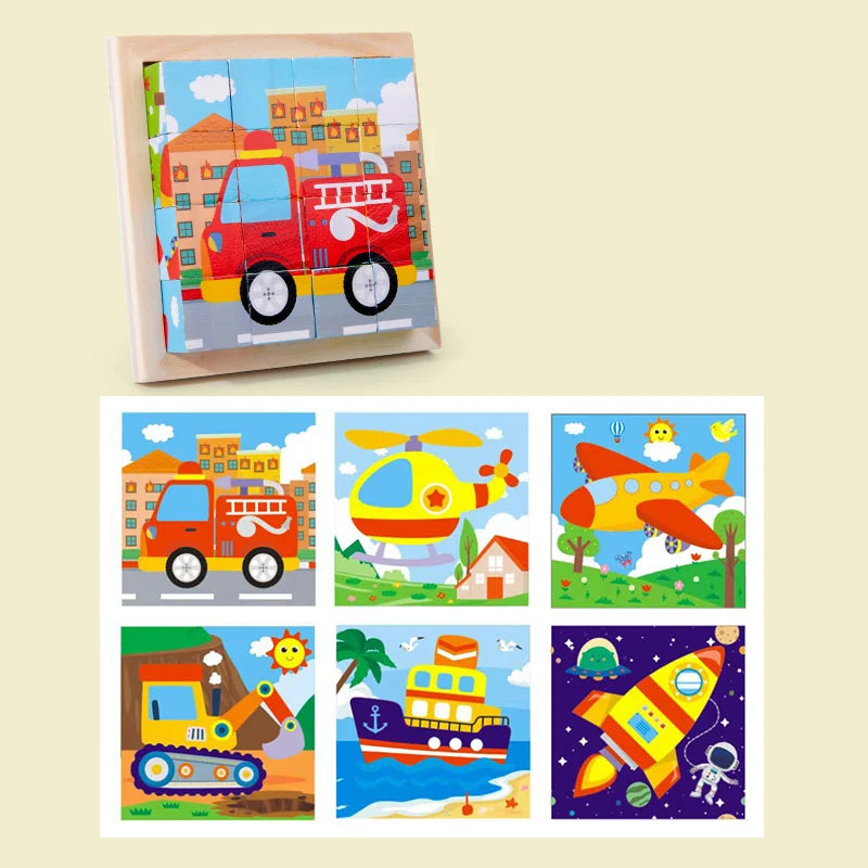 Puzzle 3D Cub cu 6 Fețe - Jucărie Educativă din Lemn pentru Copii | Joc de Depozitare Distractiv cu Tematică de Animale & Junglă