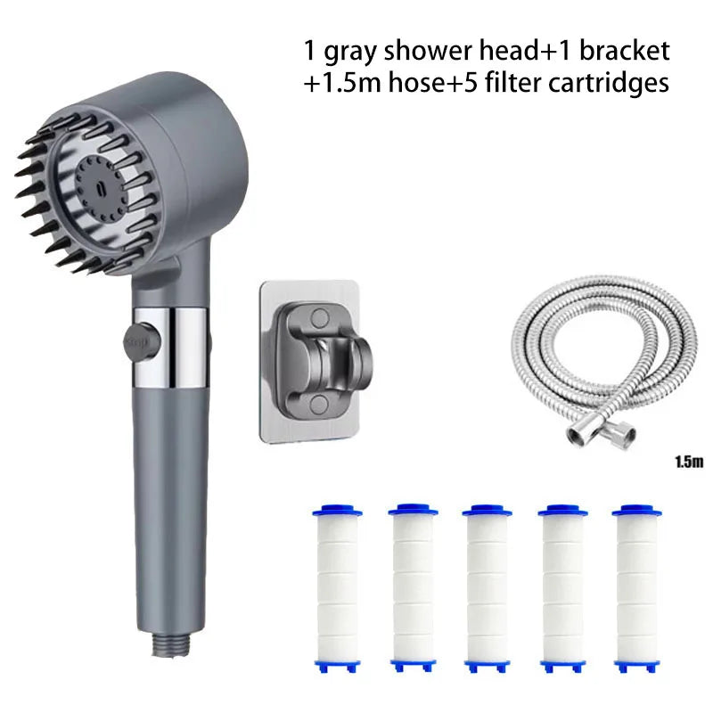 3-Speed Adjustable Shower Head with Filter - Portable Bathroom Showerhead with Massage Function, ABS Plastic, Includes Hose & Bracket