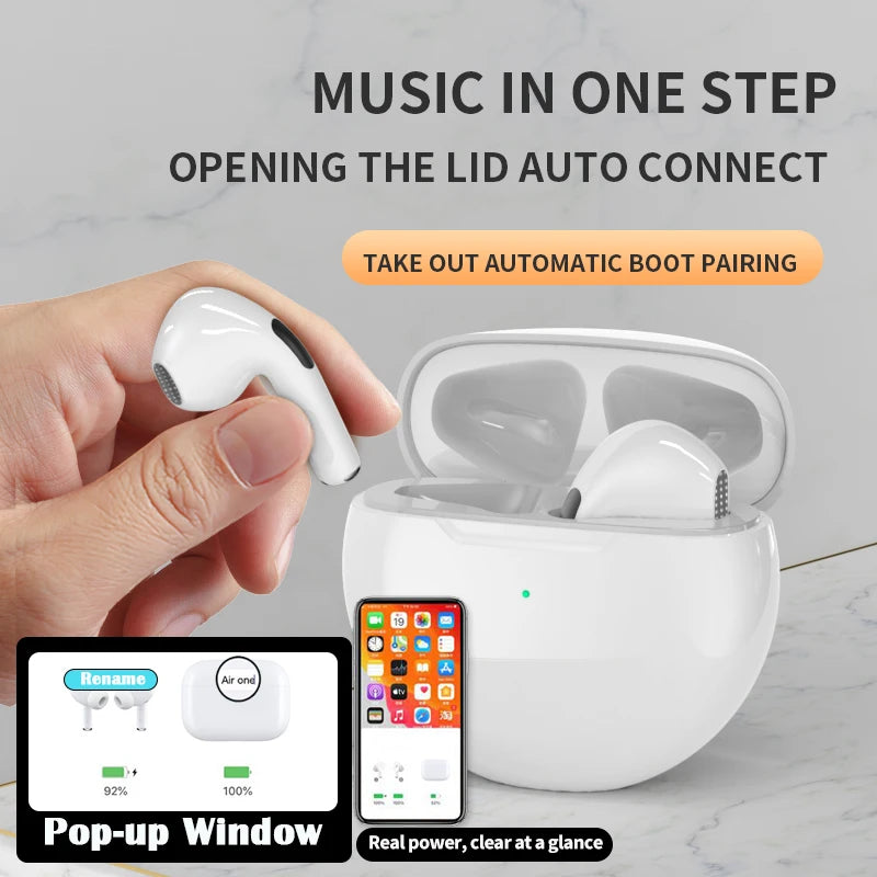 Pro6 TWS Wireless Bluetooth 5.0 Earphones | Smart Touch Control | Sports & Music
