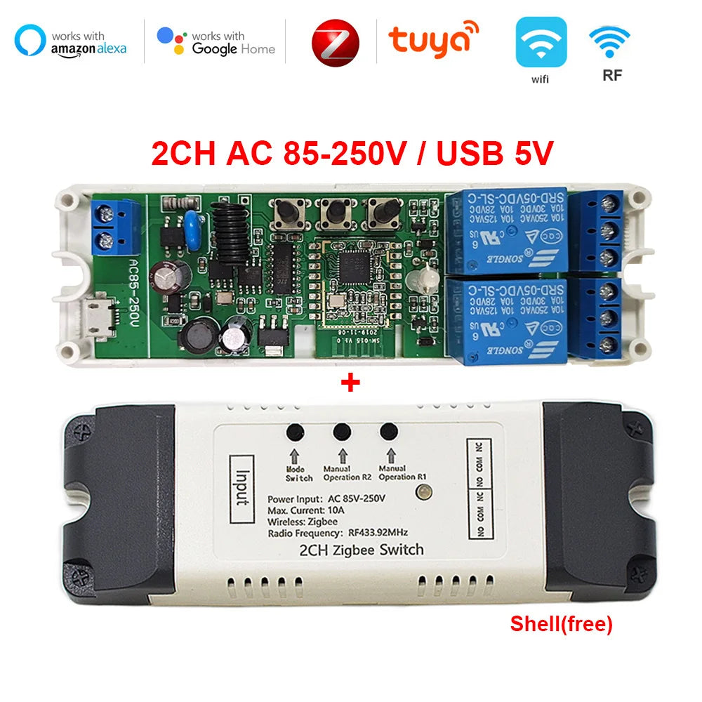ZIGBEE Smart Switch AC/DC 7-32V & 85-250V | Dry Contact Module | Tuya Smart Life | Inching & Self-Locking Relay