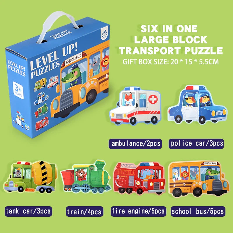 Puzzle pentru copii - Set de jucării educaționale cu animale din desene animate (vârste 3-12) 