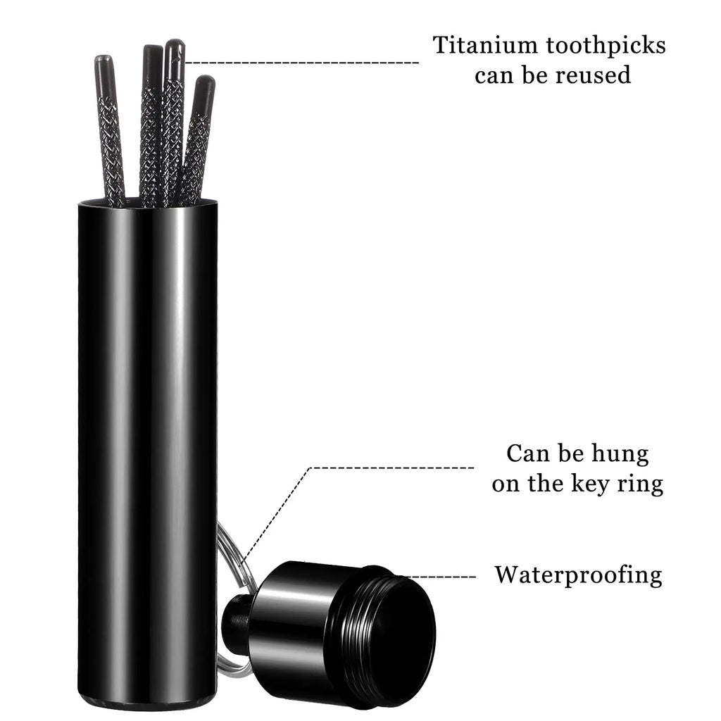 Portable Titanium Toothpick Set - Reusable Metal Stainless Steel Toothpicks with Holder for Camping, Travel & Daily Use