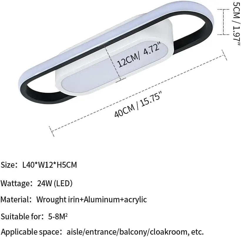 LED Ceiling Light Rectangular 24W, White Light, Acrylic and Aluminum Ceiling Lamp