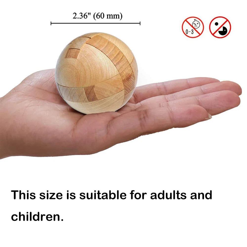 Puzzle din lemn Kongming Lock - Teaser 3D în formă de bilă rotundă, jucărie inteligentă pentru adulți și copii